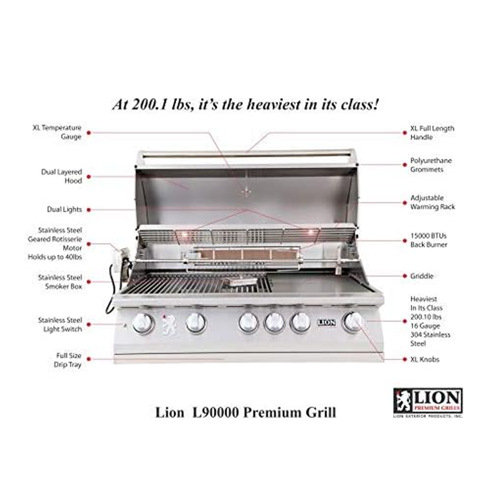 Lion Premium Grills Package 40-Inch Grill L90000 with Refrigerator and Door and Drawer Combo and Drop-In Sink with and 5 in 1 BBQ Tool Set - Package Deal