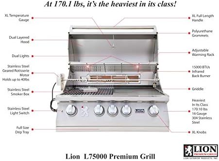 Lion Premium Grills Package 32-Inch Grill L75000 and Double Side Burner with Lion Door and Drawer Combination Unit - Package Deal