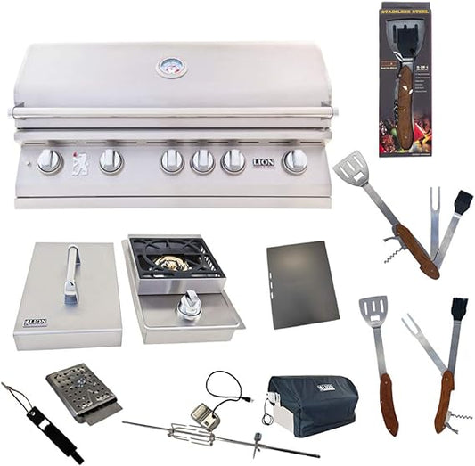 Lion Premium Grills Package 40-Inch Grill L90000 with Single Side Burner and 5 in 1 BBQ Tool Set - Package Deal