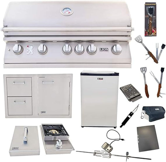 Lion Premium Grills Package 40-Inch Grill L90000 with Single Side Burner, Eco Friendly Refrigerator, Door and Drawer Combo with 5 in 1 BBQ Tool Set - Package Deal