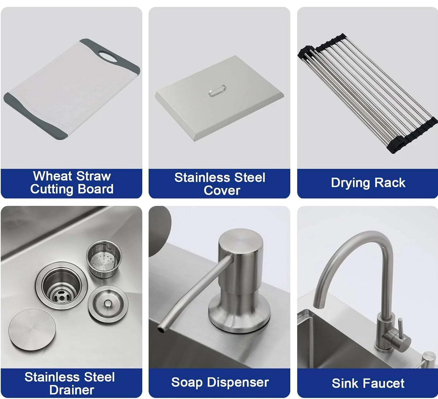 21" Outdoor Kitchen Sink Drop In Bar Sink Workstation With Faucet And Dust Lid Single Bowl Utility Small Sinks 304 Stainless Steel