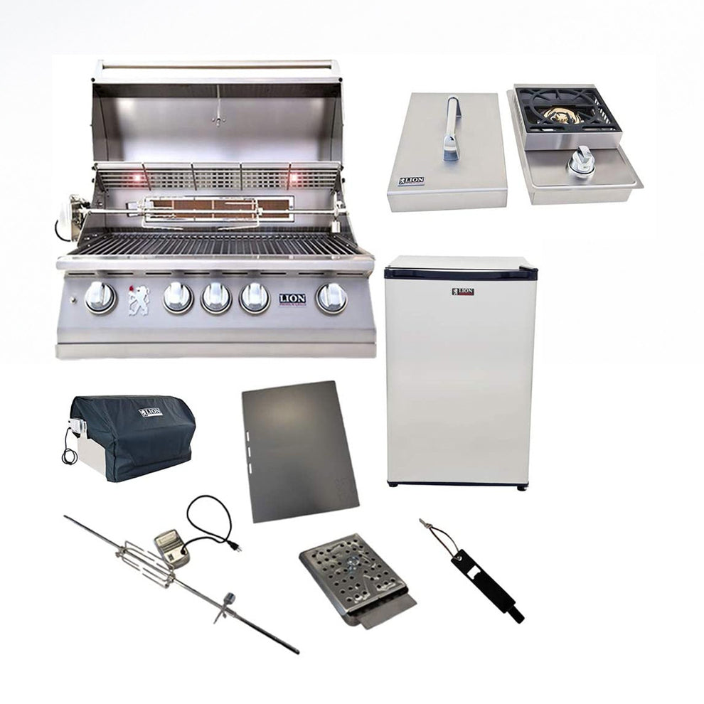 Lion Premium Grills Package Includes 32-Inch Grill L75000 with Lion Single Side Burner and Eco Friendly Lion Refrigerator with 5 in 1 BBQ Tool Set - Package Deal