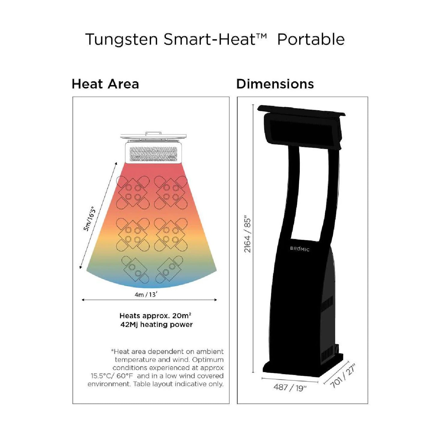 Bromic Heating Tungsten Smart-Heat 38,500 BTU Freestanding Portable Patio Heater - BH0510001