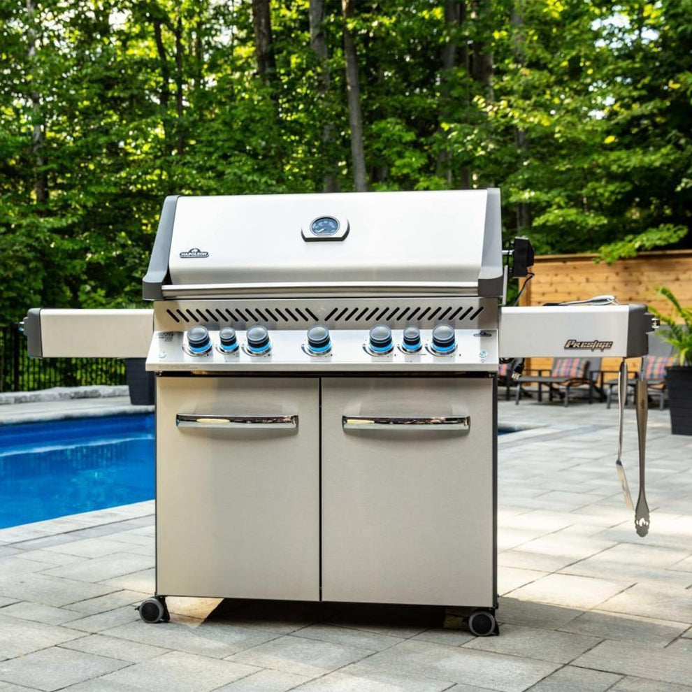 Napoleon Prestige 665 Propane Gas Grill with Infrared Rear Burner and Infrared Side Burner and Rotisserie Kit - P665RSIBPSS