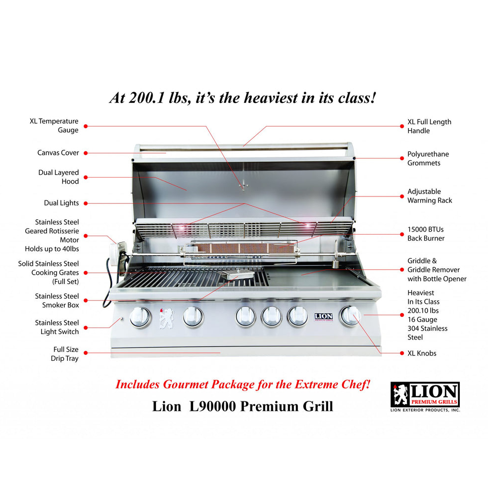 Lion L90000 40-Inch 5-Burner Stainless Steel Built-In Grill