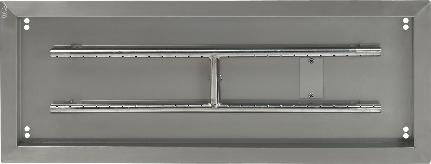 American Fire Glass - 30" x 10" SS Rectangular Drop-In FirePit Pan w/H Burner