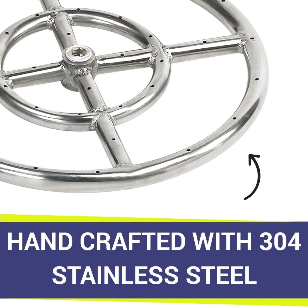 American Fire Glass - 12" Double-Ring SS Burner with a 1/2" Inlet