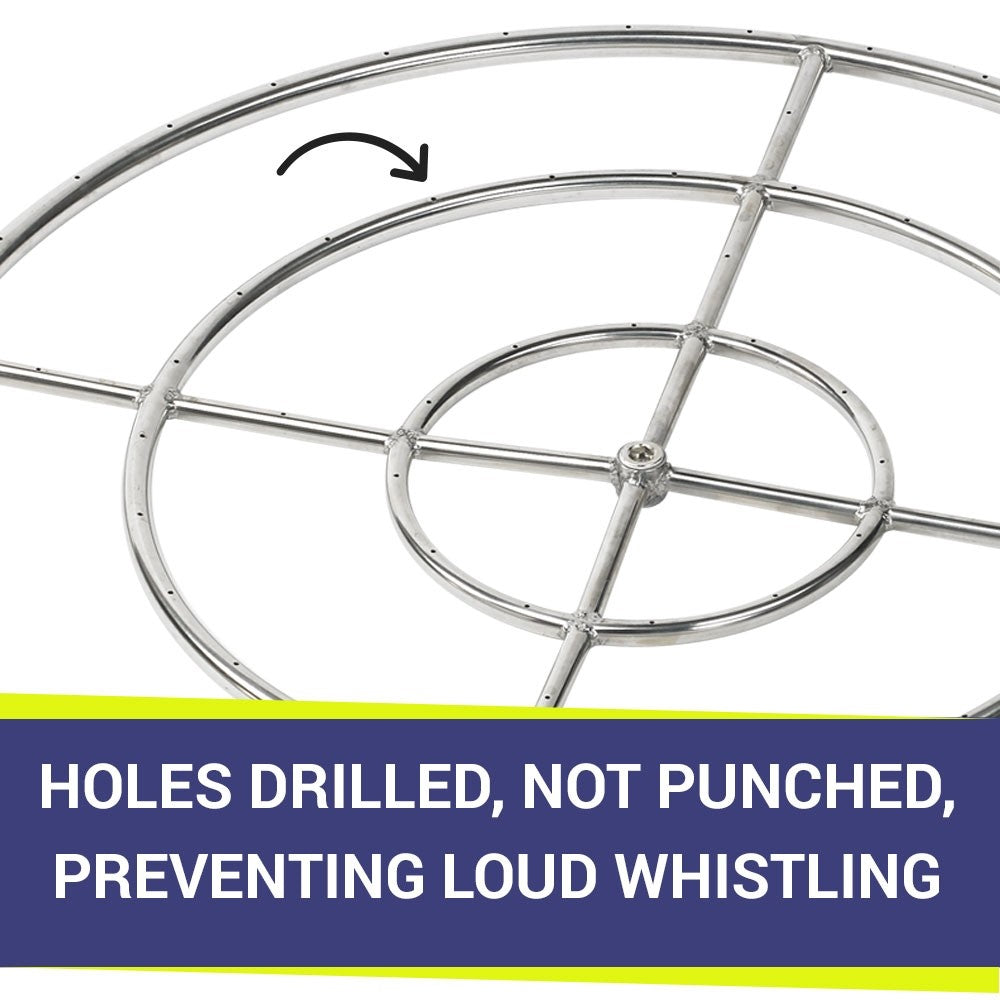 American Fire Glass - 36" Triple-Ring SS Burner with a 3/4 Inlet