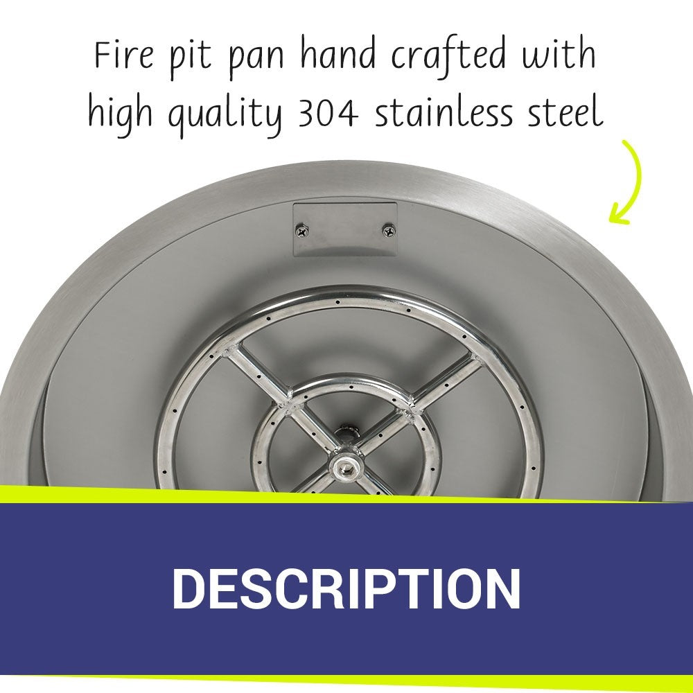 American Fire Glass - 19" Round SS Drop-In Fire Pit Pan w/12" Fire Ring