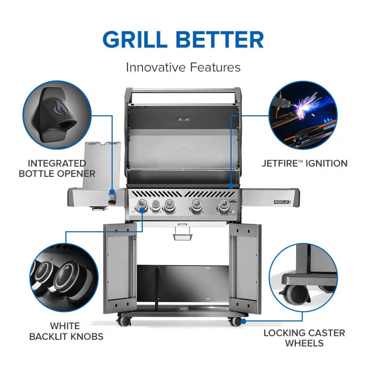 Napoleon Rogue PRO 525 4-Burner Propane Grill w/ Side Burner Rp525sibpss-2