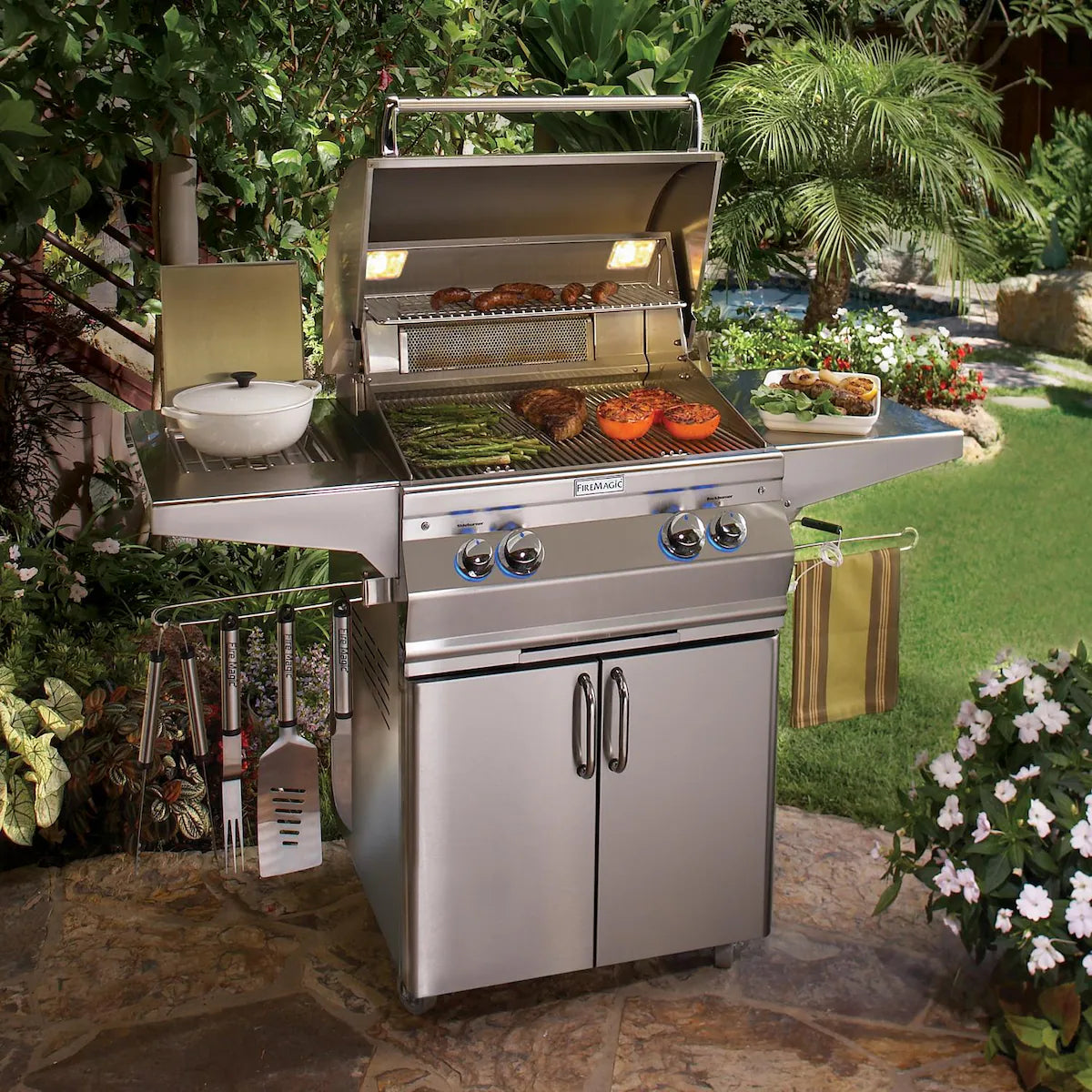 Fire Magic Aurora A430S 24-Inch Freestanding Propane Gas Grill With Side Burner And Analog Thermometer