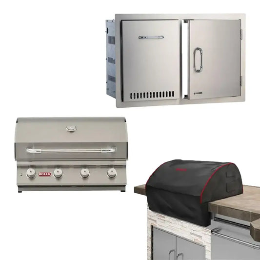 Bull 3-Piece Lonestar Grill Outdoor Kitchen Package - Includes Grill, Double door, and Cover