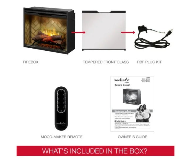 Dimplex Revillusion 30-inch Built-in Firebox with Glass Pane and Plug Kit, Weathered Concrete (RBF30WC-FG)