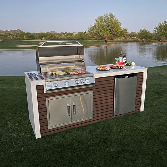 Kokomo Island - Classic Shiplap Outdoor Kitchen with Waterfall Edge