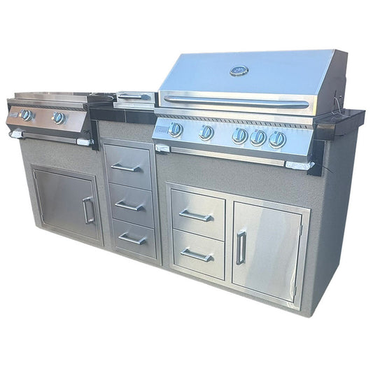 Kokomo Island - Teppanyaki, Griddle, Built-In BBQ Grill with Side Burner, Storage Drawers 7'6"