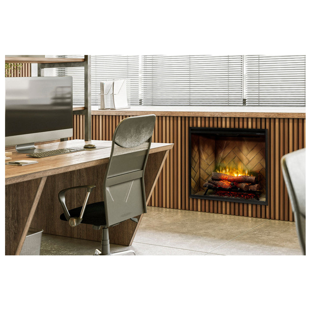 Dimplex Revillusion Portrait 36 inch Built-In Electric Firebox w/ Glass and Plug Kit | Herringbone Brick