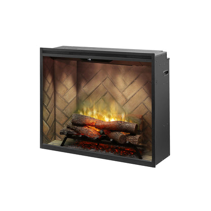 Dimplex Revillusion Portrait 36 inch Built-In Electric Firebox w/ Glass and Plug Kit | Herringbone Brick