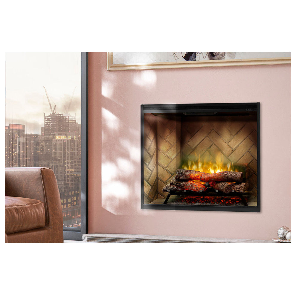 Dimplex Revillusion Portrait 36 inch Built-In Electric Firebox w/ Glass and Plug Kit | Herringbone Brick