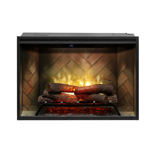 Dimplex Revillusion 36 inch Built-In Electric Firebox w/ Glass and Plug Kit | Herringbone Brick