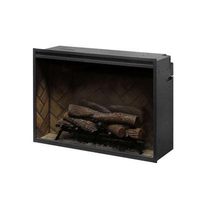 Dimplex Revillusion 36 inch Built-In Electric Firebox w/ Glass and Plug Kit | Herringbone Brick