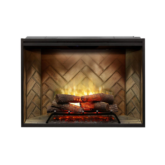 Dimplex Revillusion 42 inch Built-In Electric Firebox w/ Glass and Plug Kit | Herringbone Brick