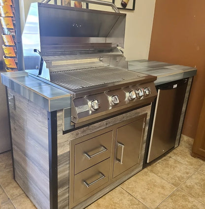 Kokomo Island - Elite 6' BBQ With Built In BBQ Grill Drift Wood Look Siding 30 Inch Doors