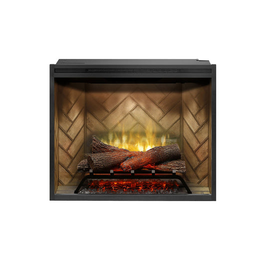 Dimplex Revillusion 30 inch Built-In Electric Firebox w/ Glass and Plug Kit | Herringbone Brick