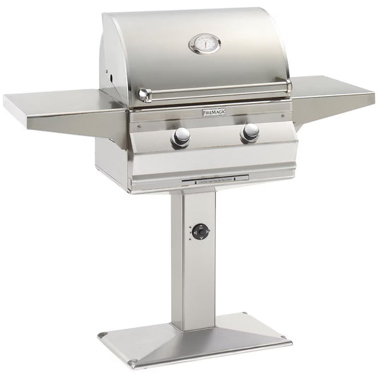 Fire Magic Choice C430S 24-Inch Natural Gas Grill With Analog Thermometer On Patio Post