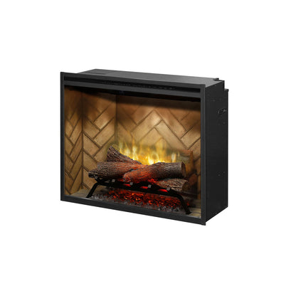 Dimplex Revillusion 30 inch Built-In Electric Firebox w/ Glass and Plug Kit | Herringbone Brick