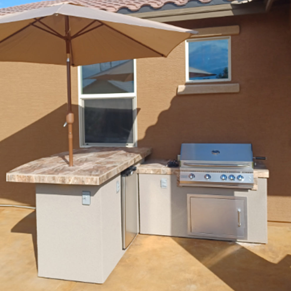 Kokomo Island - Caribbean BBQ with 4 Burner Built In BBQ Grill Refrigerator and Drawers