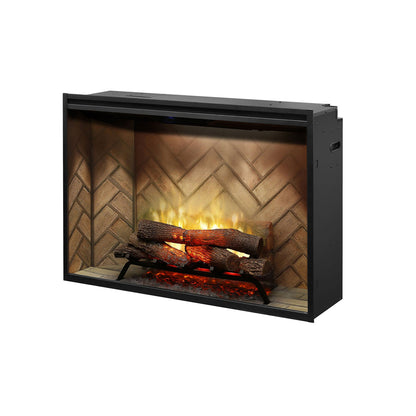 Dimplex Revillusion 42 inch Built-In Electric Firebox w/ Glass and Plug Kit | Herringbone Brick