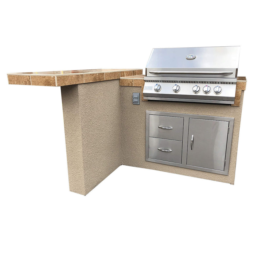 Kokomo Island - Havana L-Shape BBQ with Bar Seating and Built In BBQ Grill 4'x5' BBQ