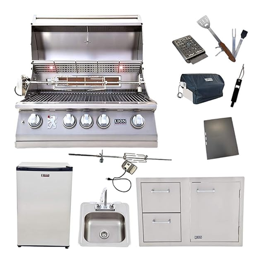 Lion Premium Grills Package 32-Inch Grill L75000 with Refrigerator and Door and Drawer Combo and Drop-In Sink with and 5 in 1 BBQ Tool Set - Package Deal