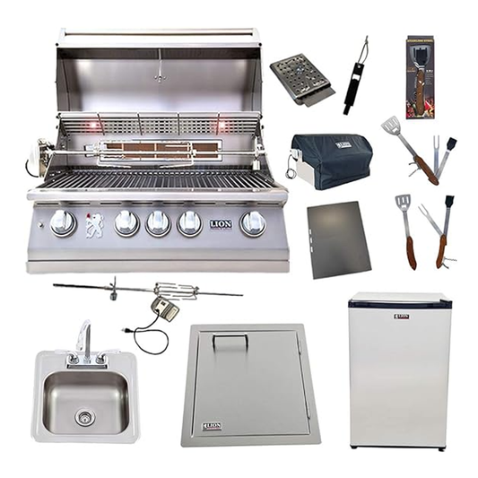 Lion Premium Grills Package 32-Inch Grill L75000 with Refrigerator and Vertical Door with Towel Rack and Drop-In Sink and 5 in 1 BBQ Tool Set - Package Deal