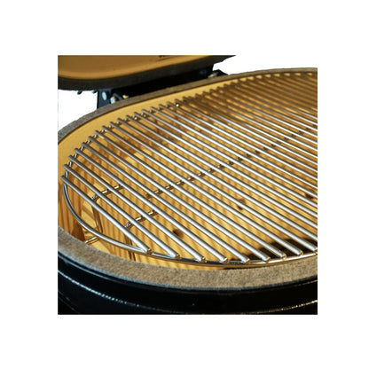 Primo All-In-One Oval XL 400 Ceramic Kamado Grill With Cradle, Side Shelves, And Stainless Steel Grates - PGCXLC