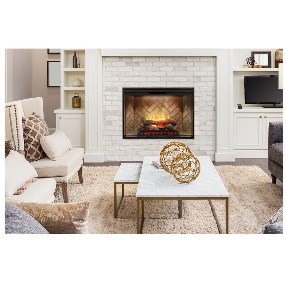 Dimplex Revillusion 42 inch Built-In Electric Firebox w/ Glass and Plug Kit | Herringbone Brick