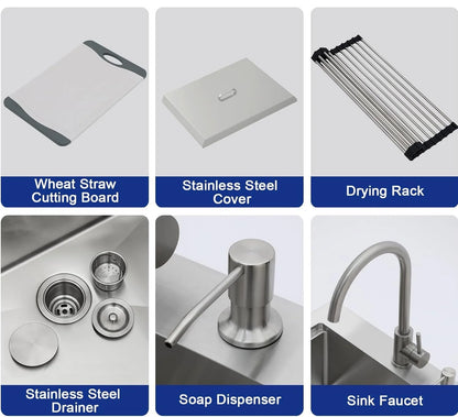 21" Outdoor Kitchen Sink Drop In Bar Sink Workstation With Faucet And Dust Lid Single Bowl Utility Small Sinks 304 Stainless Steel