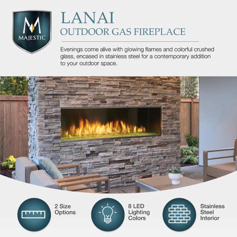 Majestic Lanai 60" Outdoor Linear Vent Free Gas Fireplace ODLANAIG-60