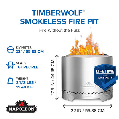 Napoleon Timberwolf® Smokeless Fire Pit 22-inch, Stainless Steel