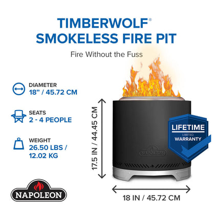 Napoleon Timberwolf® Smokeless Fire Pit 18-inch, Matte Black