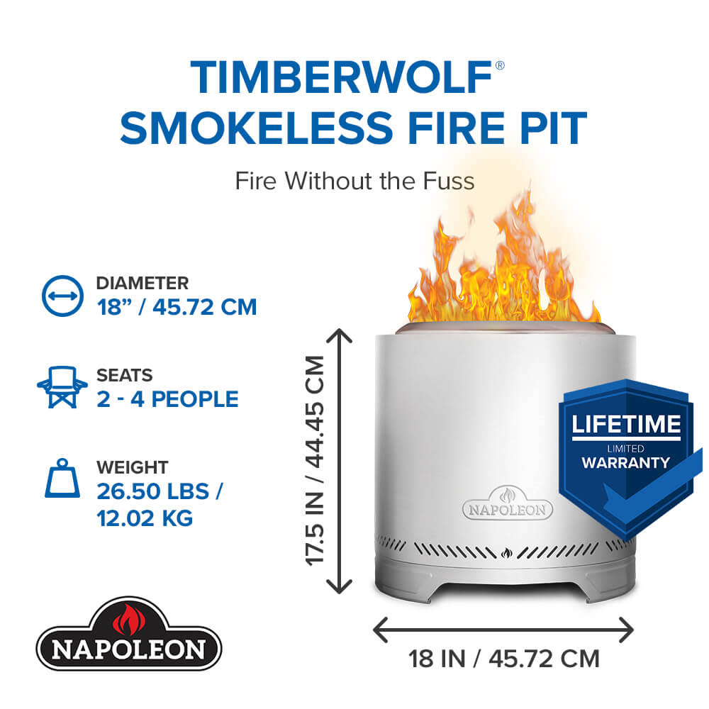 Napoleon Timberwolf® Smokeless Fire Pit 18-inch, Stainless Steel