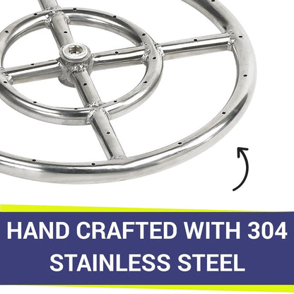 American Fire Glass - 12" Double-Ring SS Burner with a 1/2" Inlet