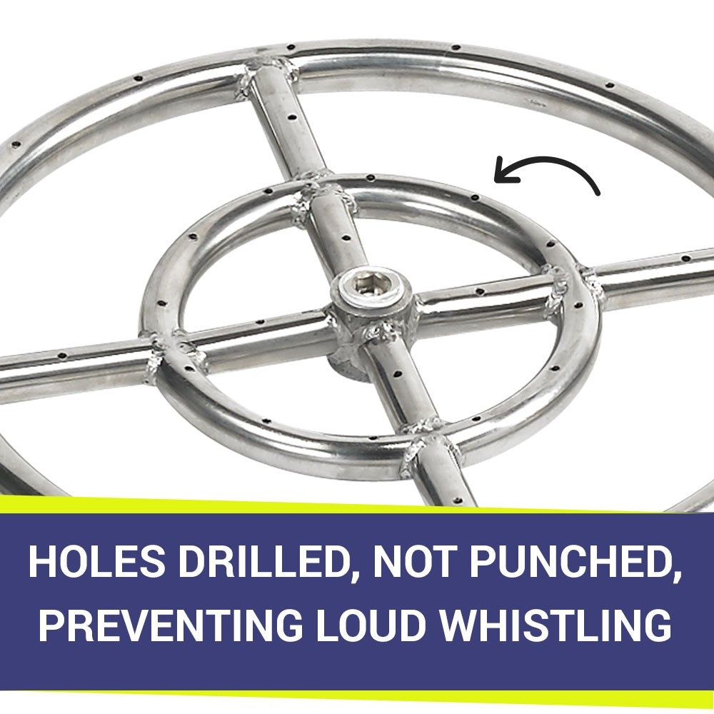 American Fire Glass - 12" Double-Ring SS Burner with a 1/2" Inlet