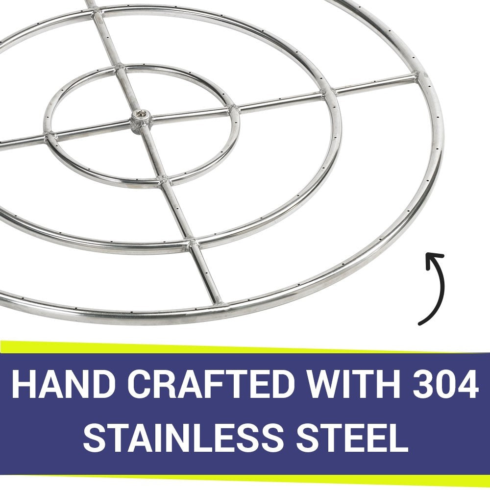 American Fire Glass - 36" Triple-Ring SS Burner with a 3/4 Inlet