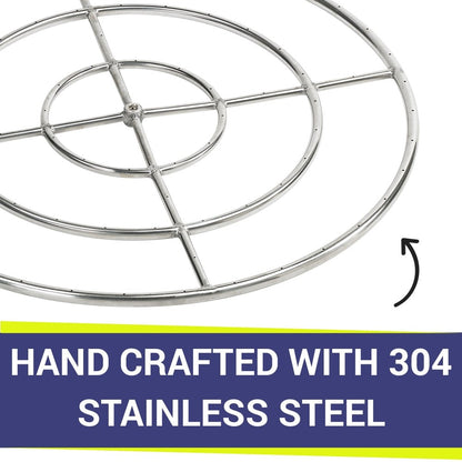 American Fire Glass - 36" Triple-Ring SS Burner with a 3/4 Inlet