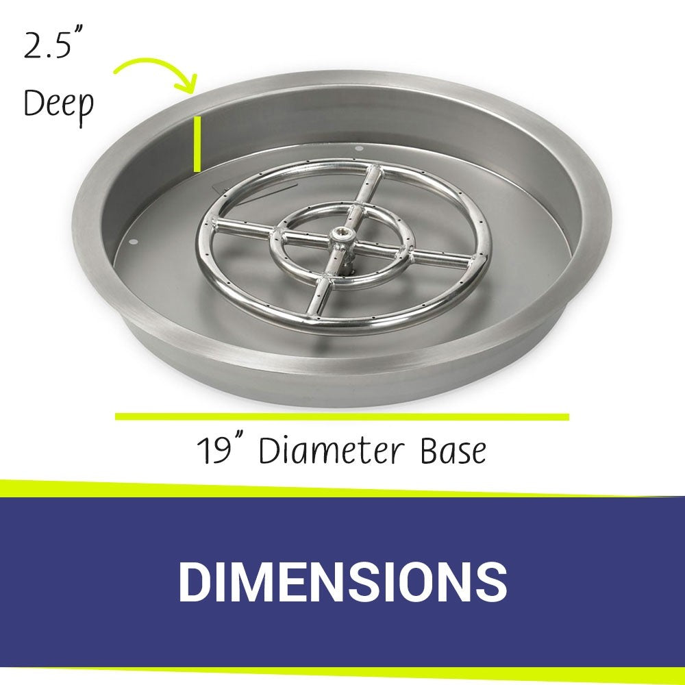 American Fire Glass - 19" Round SS Drop-In Fire Pit Pan w/12" Fire Ring