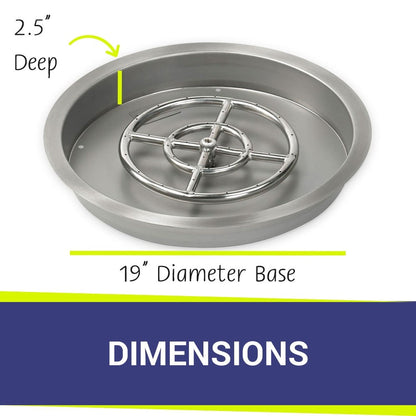 American Fire Glass - 19" Round SS Drop-In Fire Pit Pan w/12" Fire Ring