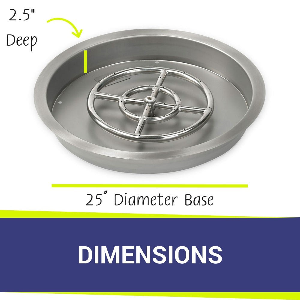 American Fire Glass - 25" Round SS Drop-In FirePit Pan w/18" Fire Ring