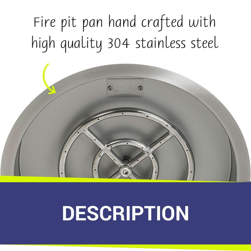 American Fire Glass - 25" Round SS Drop-In FirePit Pan w/18" Fire Ring