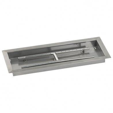 American Fire Glass - 24" x 8" SS Rectangular Drop-In Fire Pit Pan w/H Burner